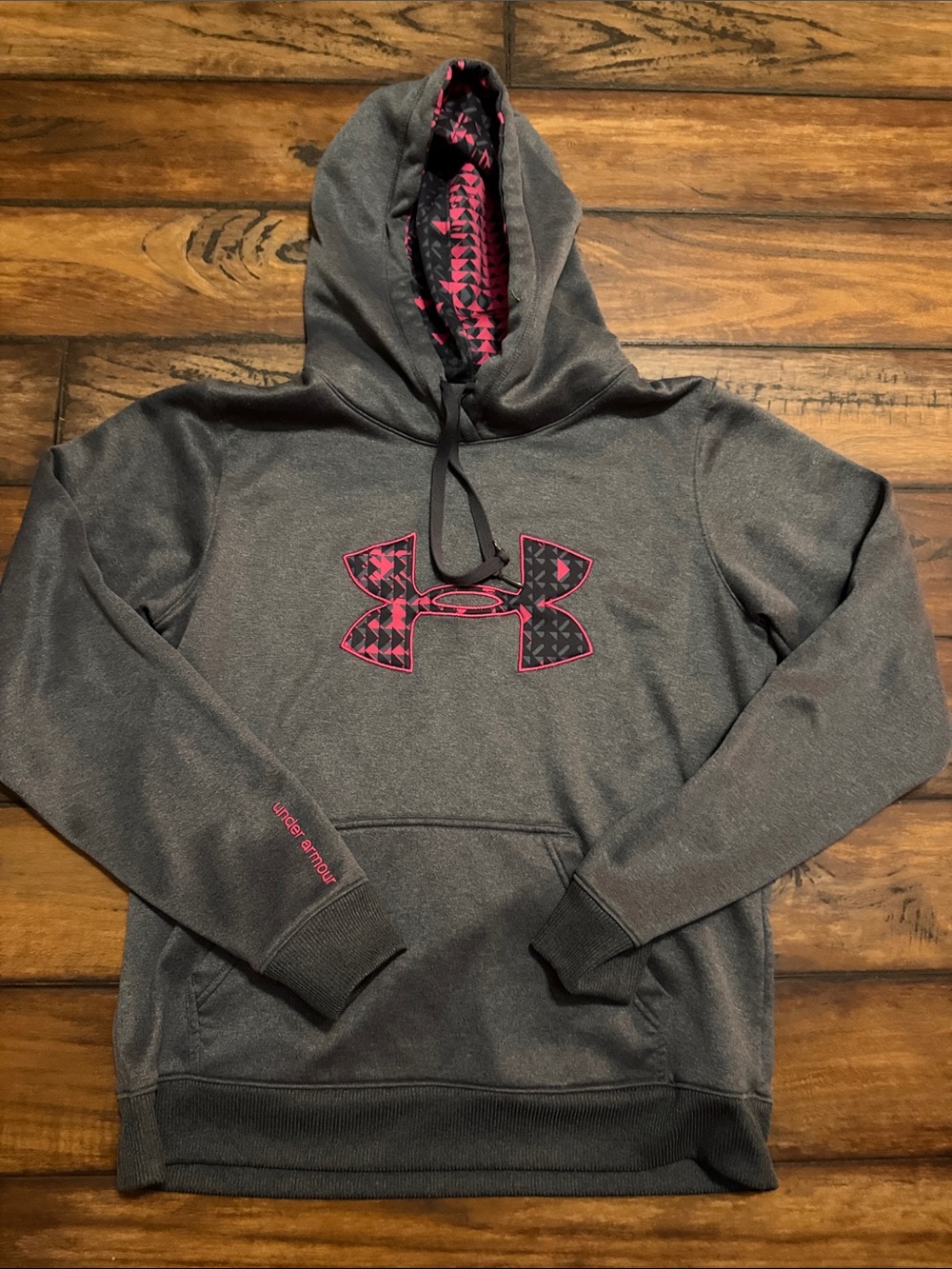 Under Armour Gray Hoodie with Matching Logo and Inside of Hood